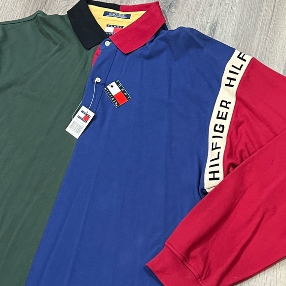 NWT New Old Stock XXL Tommy Hilfiger Color block Long Sleeve Polo Shirt - Picture 4 of 9